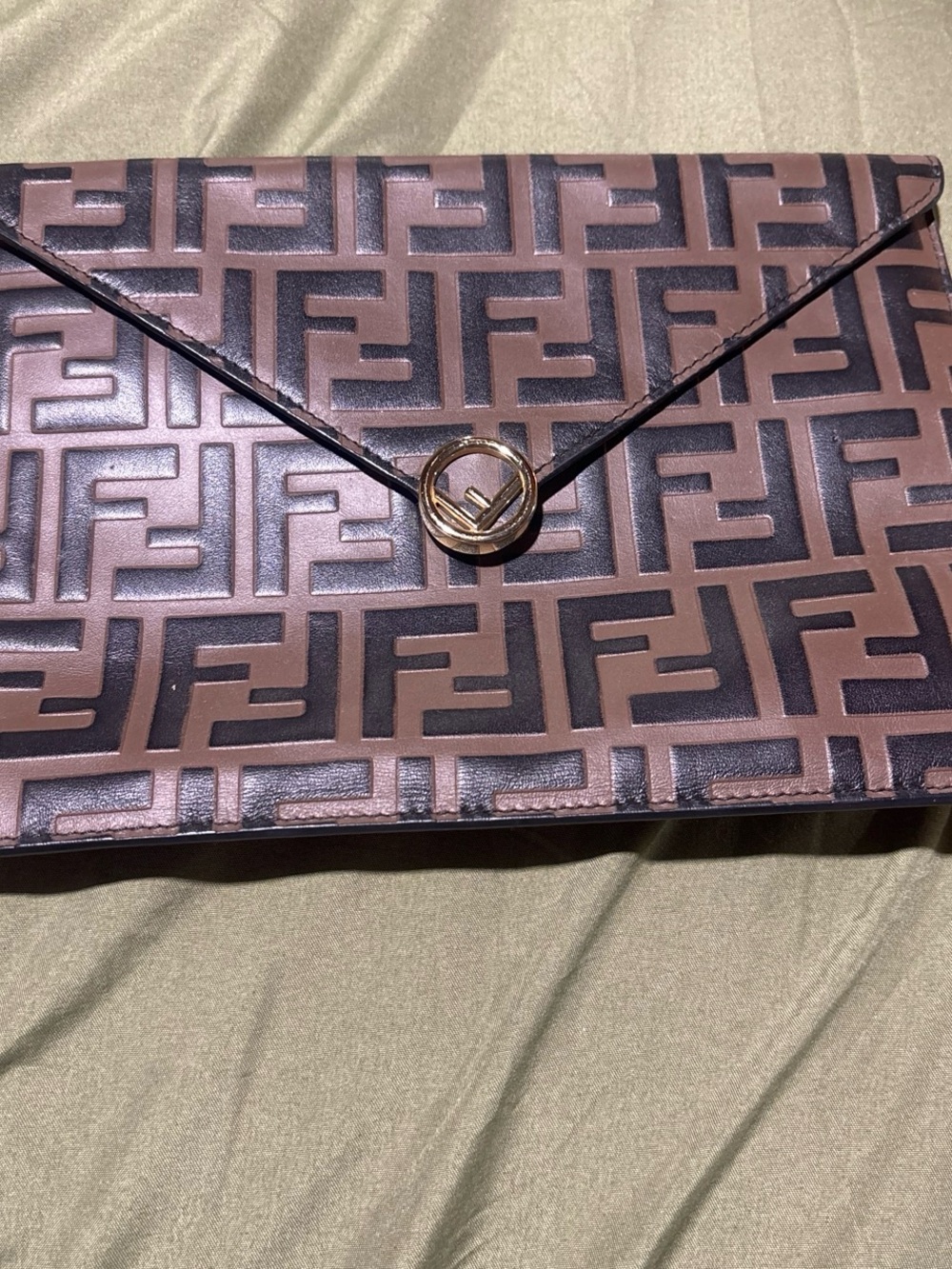 Fendi Brown and Black Monogram Envelope Clutch